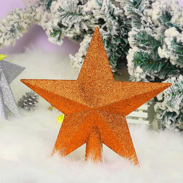 YYCRAFT Glitter Star Tree Topper Christmas Decoration-6 Inch,Orange