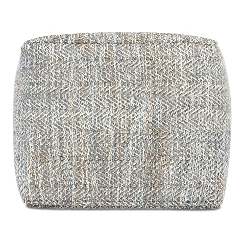 SIMPLIHOME Nate Square Pouf - 18 inch Wide Upholstered Handwoven Cotton Ottoman in Grey Melange, Boho Footstool or Extra Seating for Living Room or Bedroom with Polystyrene EPS Beads, Assembled