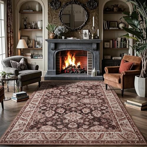 Area Rugs for Living Room, Washable 5x7 Area Rug for Bedroom,Floral Carpet with Non-Slip Rubber Backing for Home Office Dorm Dining Room Kitchen