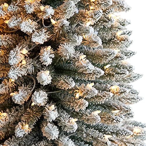 Nearly Natural 11ft. Flocked Pencil Artificial Christmas Tree with 850 Clear Lights and 1435 Bendable Branches