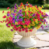 16 Bundles Artificial Fake Flowers Plants for Outdoors Spring Summer Decor,Faux Flowers Plant Silk Daisy UV Resistant for Outside Planters Front Porch Patio Yard Garden Home(Red,Purple,Yellow,Fuchsia)