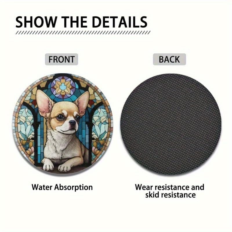 2pcs Adorable Chihuahua Dog Patterned Art Decorative Cup Coasters | Non-Slip and Heat-Insulated, for Beverage Cups, Suitable for Both Men and Women