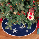 N&T NIETING Christmas Tree Skirt, 30 Inch Rustic Burlap Tree Skirt with Snowflakes Printed Christmas Tree Mat for Xmas Holiday Party Decoration, Dark Blue