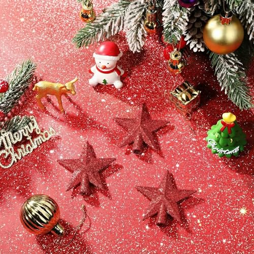 Hanaive 3 Pcs Mini Christmas Tree Topper Small Star Christmas Treetop Ornaments for Mini Tree Holiday Decorative Star for Xmas Home Decor(2.36 Inch,Glitter Red)