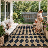 Lahome Checkered Easy Jute Outdoor Patio Rug, 8x10 Living Room Rug Washable