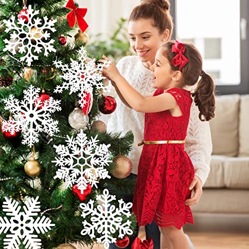 MIAHART 12 inches Large White Snowflakes Ornaments 6 Pack Big Plastic Glitter Snowflake Ornaments for Christmas Tree Winter Indoor Outdoor Window Giant Craft Hanging Snowflakes Decorations