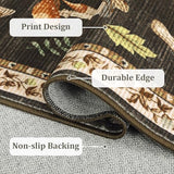 ROYHOME Mushroom Washable Rug 5x7 Area Rugs for Living Room, Insect Print Rug for Bedroom, Non Slip Throw Carpet with Rubber Back, Soft Low Pile Dining Room, Brown
