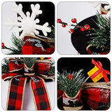 yofit Christmas Tree Topper Hat, Black Velvet Hat with Red Buffalo Plaid Bow Red Berry Snowflake, Christmas Tree Decorations Top Hat, Desktop Ornaments for Home Holiday Winter Decor