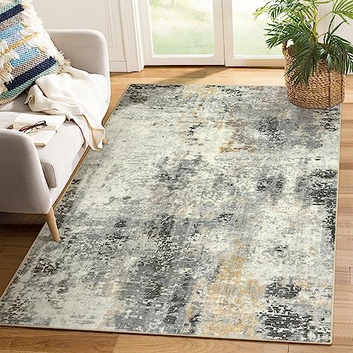 Lahome Modern Abstract Area Rug - 4x6 Grey Rugs for Bedroom Washable Dining Room Rug Living Room Mat, Non Slip Contemporary Indoor Floor Nursery Carpet for Kitchen Laundry Room Entryway