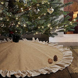 Spring Summer Burlap Tree Skirt with Ruffle Border, 48 inch Linen Rustic Farmhouse Tree Decorations Ornaments for All Season Thanksgiving Christmas Holiday Party Decor