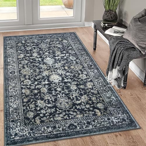 Area Rug 3x5 Washable Entryway Rug Kitchen Rugs, Midnight Navy