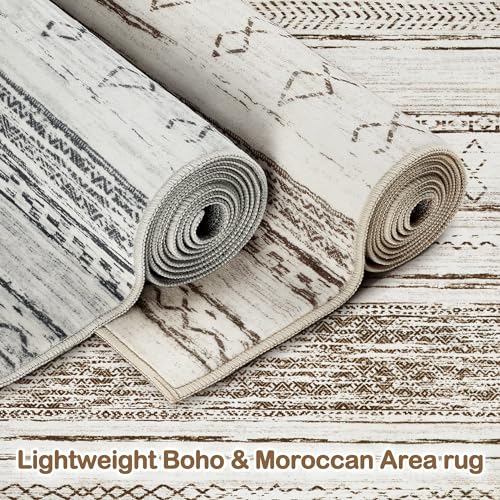Tortania Area Rug Living Room Rugs - 5x7 Washable Large Soft Neutral Boho Moroccan Bohemian Farmhouse Rug Indoor Floor Carpet for Bedroom Under Dining Table Home Office Decor - Cream Brown