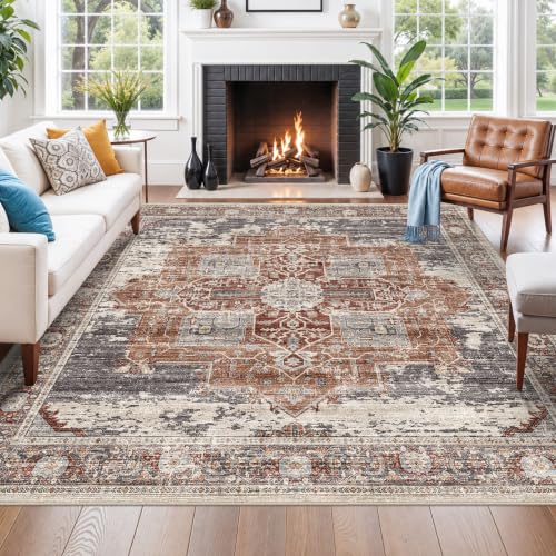 Square Rugs10x10 for Living Room Bedroom - Soft Large Washable Rugs for Playroom Dining Room with Non Slip Backing Indoor Low Pile Floor Carpet 10X10 Brick