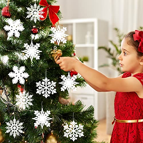 MIAHART 40 Pack Christmas White Snowflake Ornaments 4 Inch White Plastic Glitter Snowflake Ornaments for Christmas Tree Decorations Winter Wedding Xmas Party Supplies