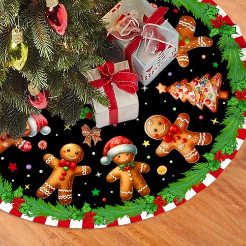 Gingerbread Tree Skirt, Christmas Tree Skirt Red Xmas Tree Skirts Mat 36 in for Indoor Outdoor Holiday Party Merry Christmas Tree Topper Ornaments Decorations