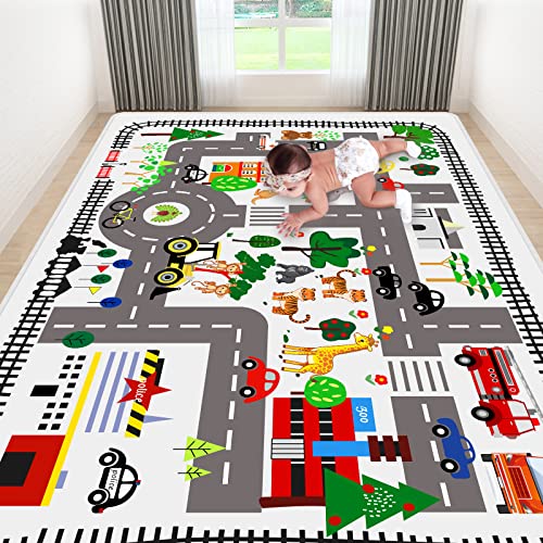 5x7ft Kids Town Road Play Rug - Car Playmat, Kids Rugs for Playroom Car Mat Town City Road Traffic Rugs, Extra Large Boys Kid Cars Track Play Rug (Style Five, 78.7X 59 INCH)