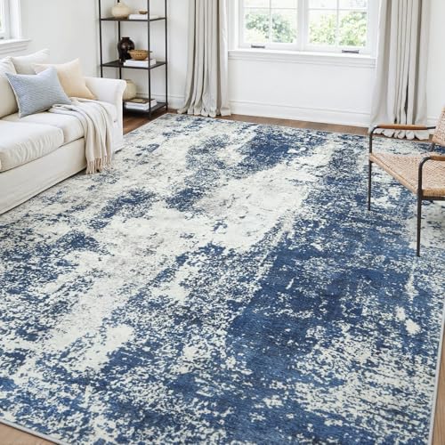 5x7 Area Rugs for Living Room Large Washable Abstract Blue Carpets