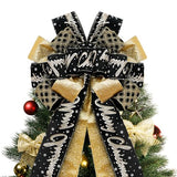 Christmas Tree Topper Bow,48''x 13'' Large Glitter Satin Christmas Wreath Bows Xmas Ornaments with Long Streamer Wired Edge Ribbon for Farmhouse Christmas Decoration (Black and Gold)