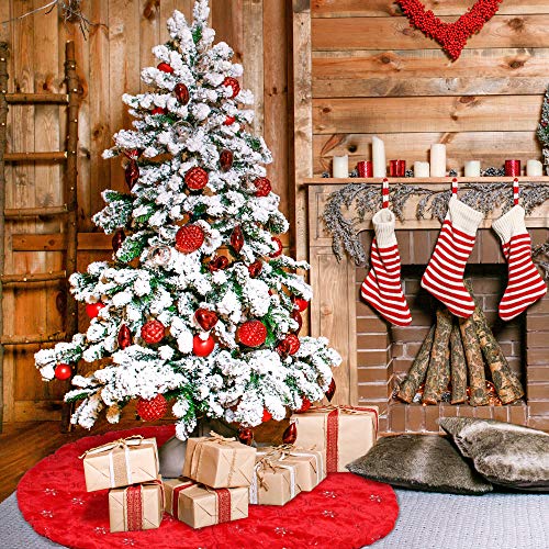 Christmas Tree Skirt - 48 Inches Large Red Tree Skirt with High - End Soft Faux Fur Tree Skirt for Christmas Decorations Indoor Outdoor - Red