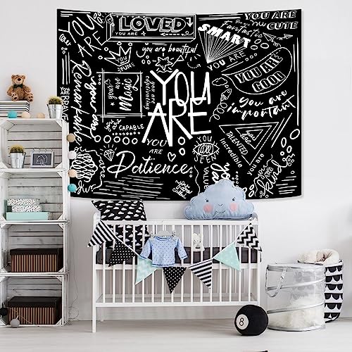 Fungarth Quote You Are Tapestry Classroom Positive Kids Tapestries Wall Hanging Inspirational Motivational Elementary Black and White Aesthetic Tapestry for Bedroom Living Room Dorm (Black, 48" x 36")