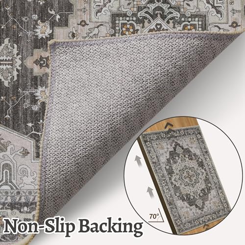 Tangsoo Vintage 4x6 Washable Area Rug for Living Room, Non Slip Rug Grey