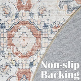jinchan 8ft Round Rug Vintage Medallion Washable Area Rug, Blue/Orange