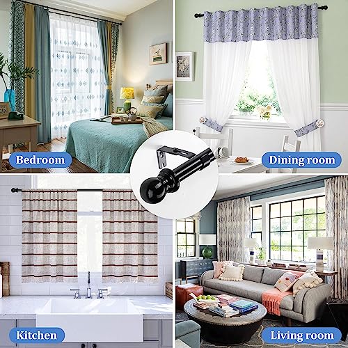 Curtain Rod, 48" - 84" Black Curtain Rods for Windows, 1" Diameter Decorative Adjustable Curtain Rod with Brackets for Room Divider, Bedroom, Living room, Kitchen, Bathroom