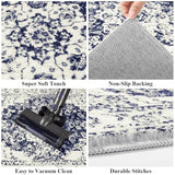 Pauwer Vintage Floral 2x10 Runner Rug, Non Slip Hallway Runner, Navy Blue