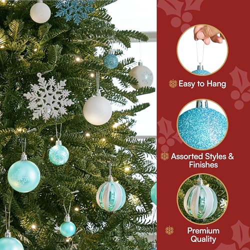 Joiedomi 133 Pcs Christmas Ornaments, Blue & White Assorted Shatterproof Christmas Balls Ornaments for Xmas Tree Wreath Garland Holidays Indoor/Outdoor Party and Events