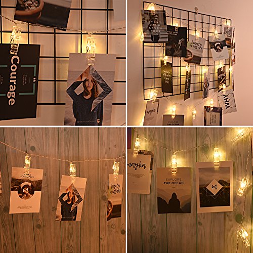 Photos Clips String Lights 20 LED Battery Operated Fairy String Lights for Bedroom Hanging Photos, Room Decor for Teen Girls, Thanksgiving Christmas Wedding Decorations(10FT Warm White)