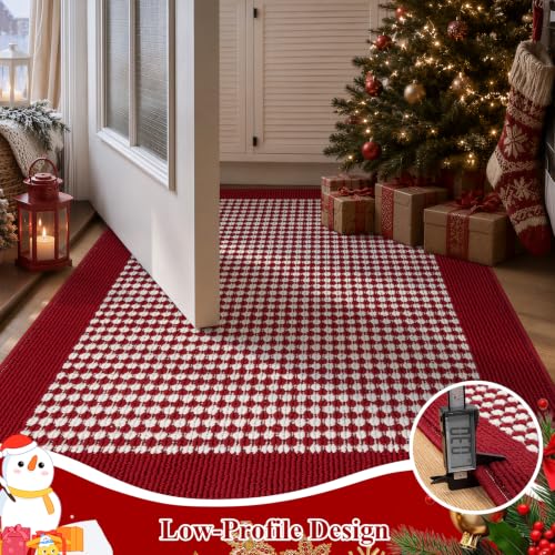 Christmas Indoor Door Mat Washable Red Xmas Dog Muddy Rug 2x3ft