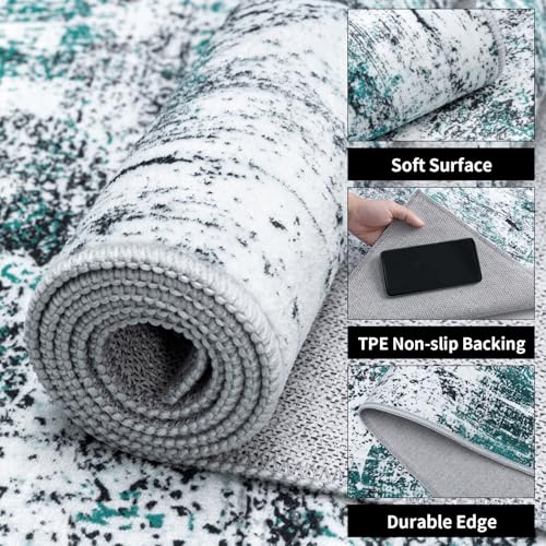 2x6 Runner Rugs for Hallway Kitchen, Modern Abstract Washable Teal