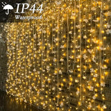 200 LED Warm White Curtain String Lights 9.8x6.6FT, Plug in Fairy Lights with 9 Hooks, Dimmable, Timer & 8 Modes, IP44 Waterproof, Bedroom Wall Wedding Party Christmas Indoor Outdoor Decor