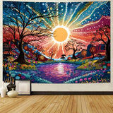 Serborlur Tree of Life Tapestry Trippy Sun Forest Tapestries Colorful Starry Sky Tapestries Hippie Nature Landscape Tapestry Wall Hanging for Living Room Bedroom (39.4" x 52.4")