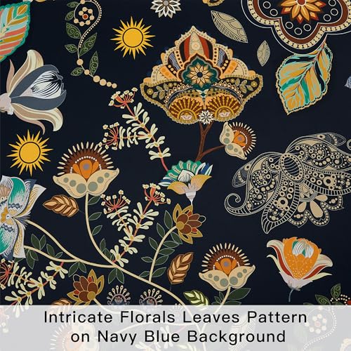 XiDi Navy Blue Vintage Floral Patterned Blackout Curtains Boho 84 Inches Long for Living Room Bedroom 2 Panels Thermal Insulated Luxury Modern Dark Botanical Printed Curtains Grommet Drapes 52x84