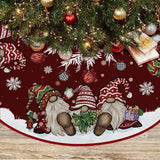 Christmas Tree Skirt 36 Inches, Gnomes with Holly Berry Pencil Red Background Tree Skirt, Winter Xmas Tree Mat Decorations for Home Party Holiday Decorations