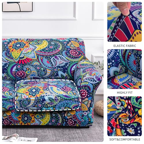 FORCHEER Armchair Slipcovers 2 Piece Printed Sofa Couch Covers with 1 Separate Cushion Couch Covers Washable Bohemia Style Sofa Slipcover with Elastic Bottom for Living Room (Armchair, Styles 1)