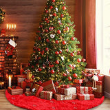 Christmas Tree Skirt - 48 Inches Large Red Tree Skirt with High - End Soft Faux Fur Tree Skirt for Christmas Decorations Indoor Outdoor - Red