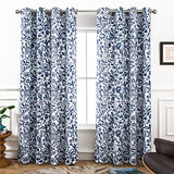 DriftAway Julia Blackout Curtains for Bedroom Navy Floral Watercolor Pattern Double Layer Thermal Insulated Sound Reducing Room Darkening Drapes for Living Room Grommet 2 Panels Each W52 x L84 Navy