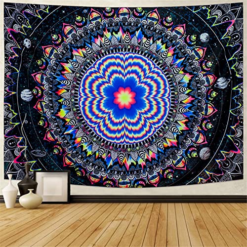 Amonercvita Blacklight Tapestry Trippy Mandala Tapestries UV Reactive Galaxy Stars Tapestry Psychedelic Neon Tapestries Wall Hanging Hippie Black Light Poster for Bedroom