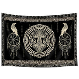 Hajmsug Vikings Tapestry,Black and White Tree Bird of Wisdom Celtic Rune Ancient Rune Totem Norse Mythology Medieval Viking Wall Art,Aesthetic Mythology Tapestry for Bedroom Living Room,40X30 Inch.