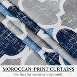 Beauoop 100% Blackout Curtains 84 Inches Long 2 Panels for Bedroom Living Room Blue Grey Moroccan Geo Room Darkening Thermal Insulated Soundproof Grommet Top Window Treatments Drapes, 50x84 Set of 2