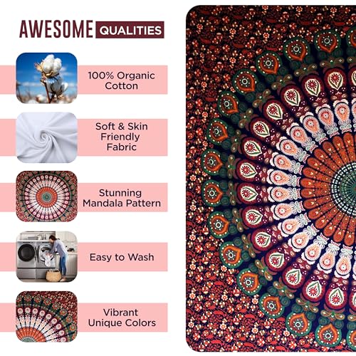 raajsee Blue Orange Tapestry Mandala Wall Hanging- Wall Tapestries For Bedroom - Aesthetic Tapestrys -Queen (82x92 Inches / 208x232 Cms)