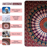 raajsee Blue Orange Tapestry Mandala Wall Hanging- Wall Tapestries For Bedroom - Aesthetic Tapestrys -Queen (82x92 Inches / 208x232 Cms)