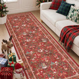 3x8 Christmas Runner Rug for Hallway,Washable Kitchen Rug,Red