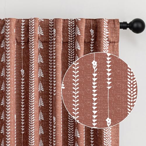 MEETSKY Boho Terracotta 95% Blackout Curtains - 84 Inch Long Rustic Western Decorative Patterned Rust Burnt Orange Farmhouse Drapes for Bedroom Living Room, Back Tab, 50" Wide, 2 Panels