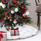 Faux Fur Christmas Tree Skirt,48 inches Large Luxury Tree Skirt with Sliver Snowflake Sequin, Christmas Decorations Holiday Thick Plush Tree Xmas Ornaments（White and Silver,48 Inch）