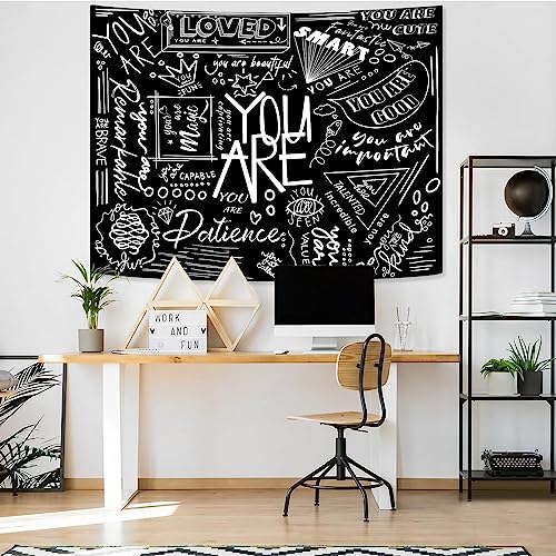 Fungarth Quote You Are Tapestry Classroom Positive Kids Tapestries Wall Hanging Inspirational Motivational Elementary Black and White Aesthetic Tapestry for Bedroom Living Room Dorm (Black, 48" x 36")