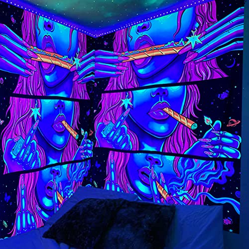 Hippie Hippy Wall Tapestry Trippy Smoking Tapestries Blacklight Tapestry for Stoner Bedroom Room Decor Weed Accessories Smoke Tapestrys Marijuana Cannabis High ST Poster Trippy Room Decor 48” x 36”