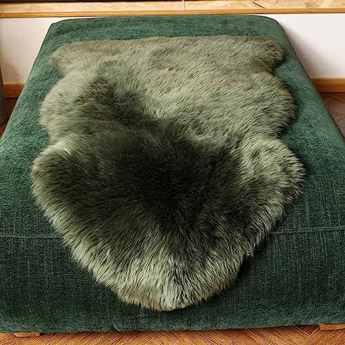 LLB Genuine Sheepskin Area Rug Wool Rug Fur Carpet Fluffy Shaggy Fur Rug for Living Room Kids Bedroom Real Sheepskin Throw Lambskin Rugs Sofa Mat Chair Seat Covers (Dark Green, 2 x 3 ft Sheepskin)